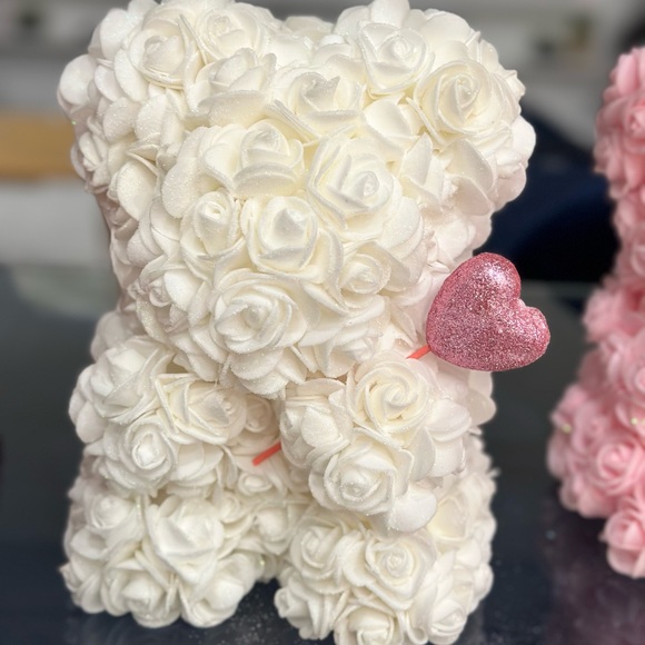Hand Crafted Other - White Glitter Rose Bear